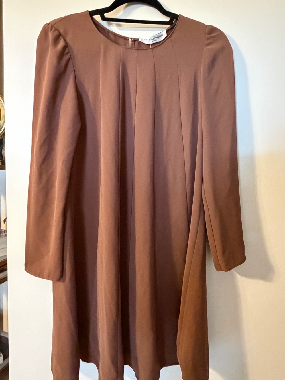 Amanda Uprichard Rust Brown Long-Sleeve A-Line Dress